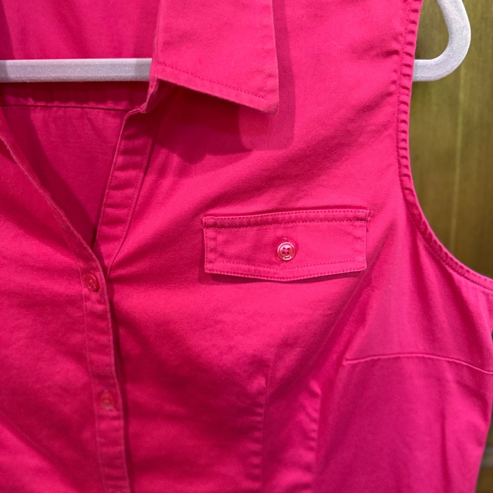 Van Heusen Studio‎ Womens XL Red Sleeveless Button Down Stretch Cotton Shirt - Picture 2 of 6